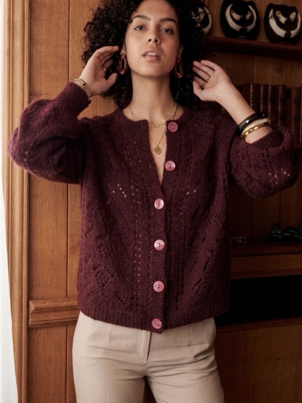 Sézane Deep Burgundy Knit Cardigan size xs